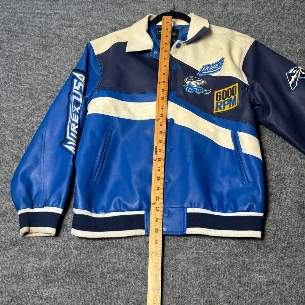 Avirex USA 750 Racing Jacket Youth L 16-18 Blue Varsity Moto Y2K‎